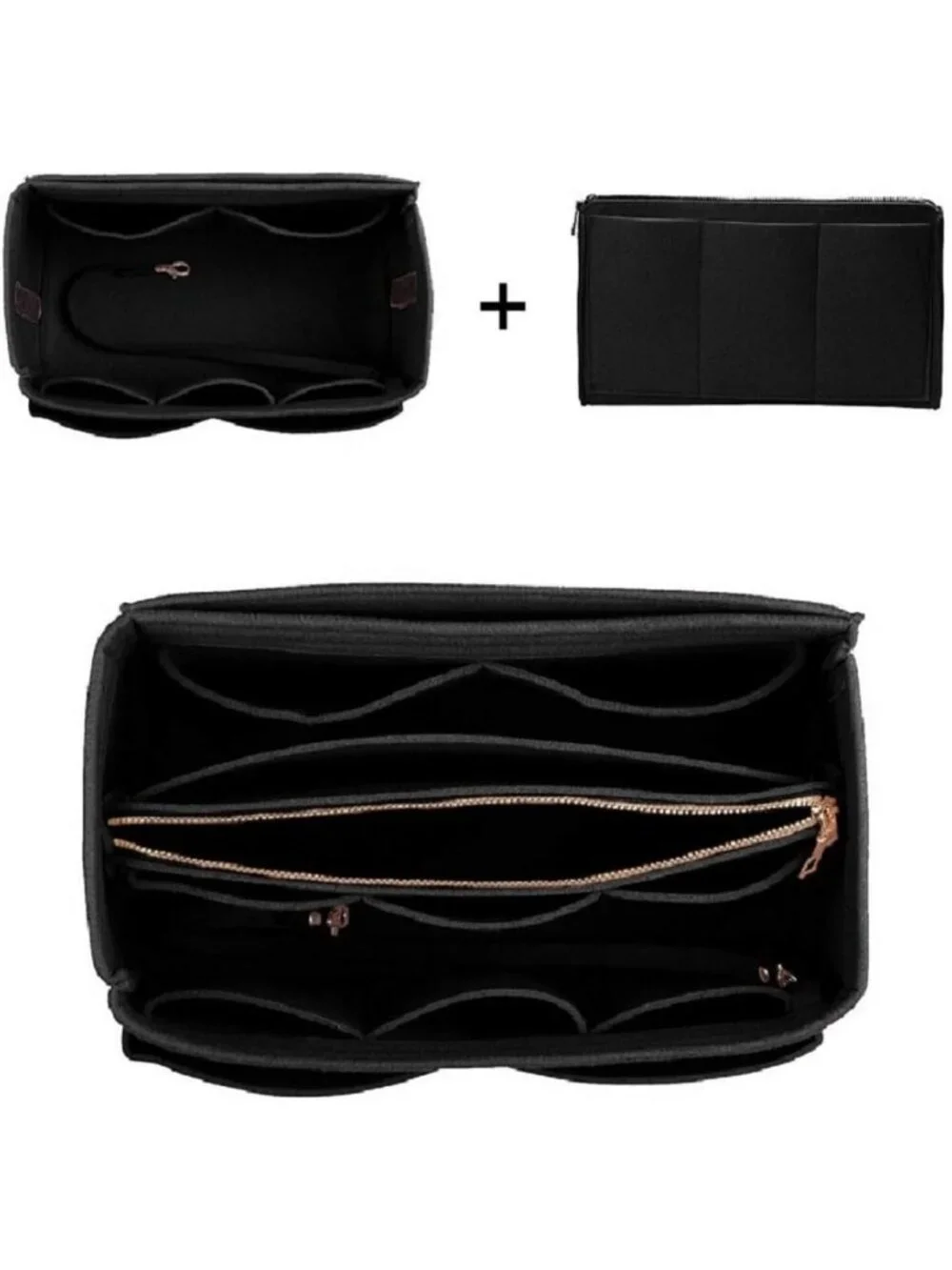 Felt Purse Organizer Insert with Zipper | Handbag & Tote Shaper | 7 Sizes